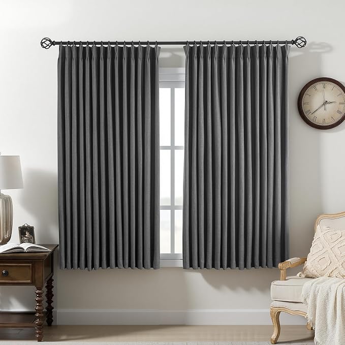 Pinch Pleated Linen Curtains 100% Blackout 63 Inches Long by AUSSPVOCT