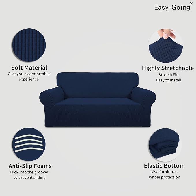 Easy-Going Stretch Oversized Loveseat Couch Covers Washable Navy | 1-Piece - Image 3
