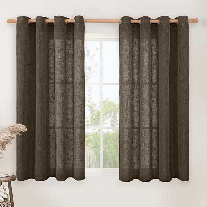Semi Sheer Linen Curtains 45 Inches Long, Linen Textured Light Filtering Panels by LAMIT