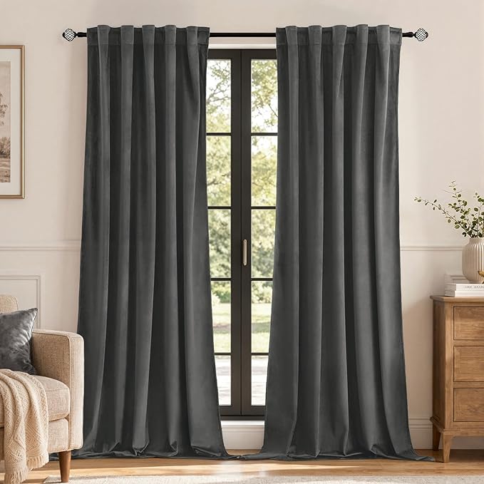 MIULEE Velvet Curtains 52x84 inches 2 Panels Gray Blackout Curtains | Luxury by MIULEE
