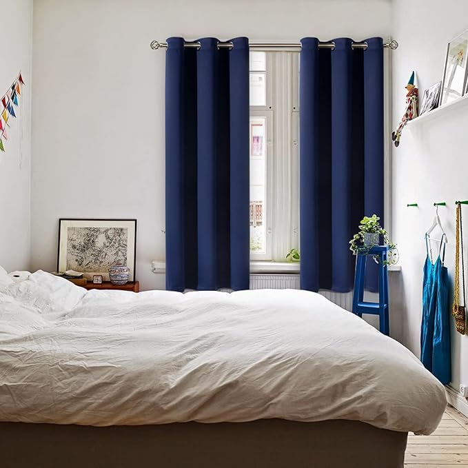 BGment Blackout Curtains for Bedroom - Grommet Thermal Insulated Room Darkening Curtains for Living Room, Set of 2 Panels (38 x 63 Inch, Navy Blue)