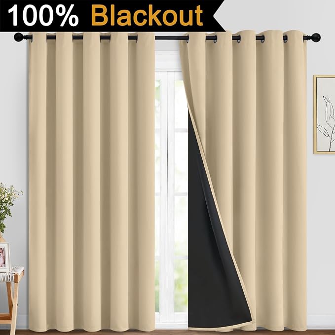 Yakamok Beige 100% Blackout Curtains 84 Inches Long - Image 2
