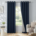 100% Blackout Linen Textured Curtains 96 Inch Long, Midnight Blue | 100% by 100BlackoutShield