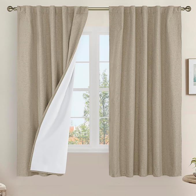 63 Inch 100% Blackout Linen Curtains by LAMIT