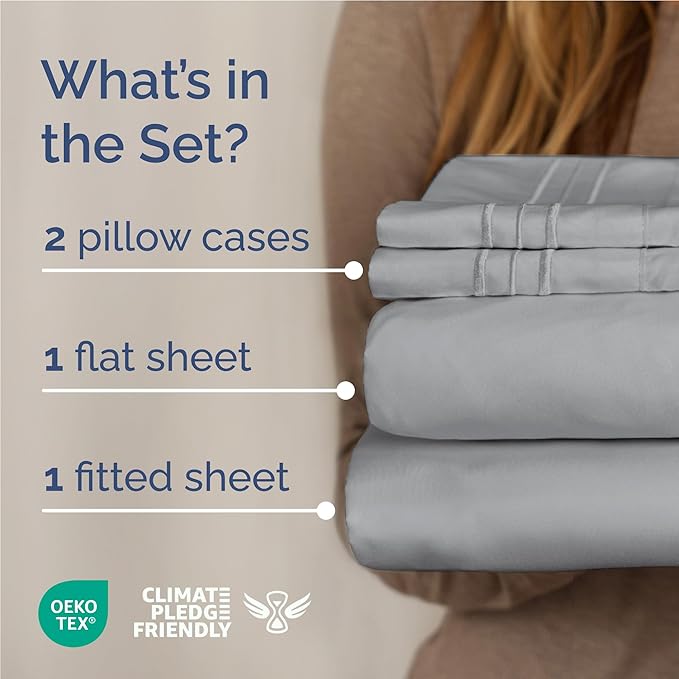 Full Size 4 Piece Sheet Set - Comfy Breathable & Cooling Bed Sheets Set - Hotel Luxury Bedding for Women, Men, Kids, Teens, Boys & Girls - Deep Pockets, Soft and Wrinkle Free - Oeko-Tex - Steel Blue