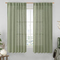 Sage Green Semi Sheer Linen Curtains 60 Inch, Light Filtering Panels | Window by LAMIT