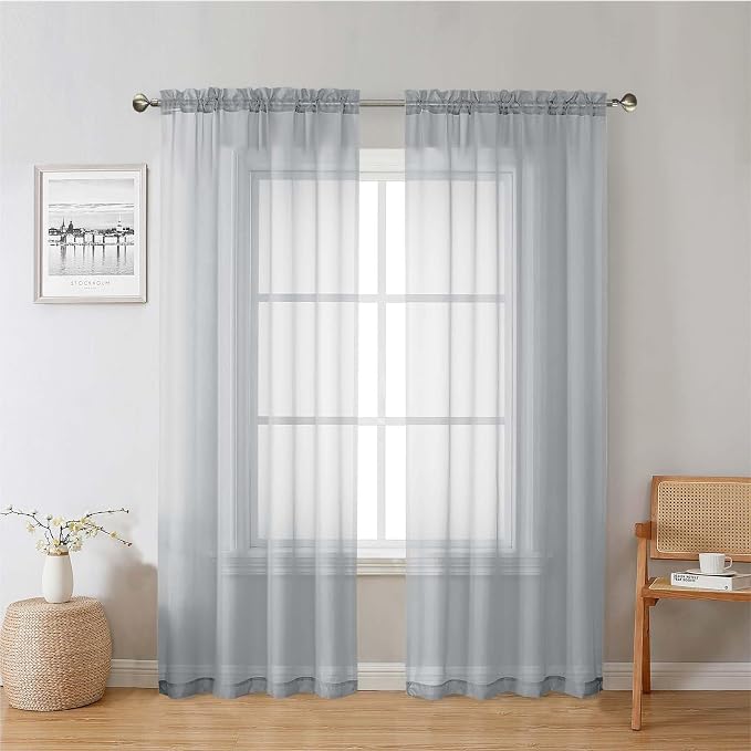 Light Grey Sheer Curtains 78 Inches Long 2 Panels, Light Filtering Voile Airy by Lecloud