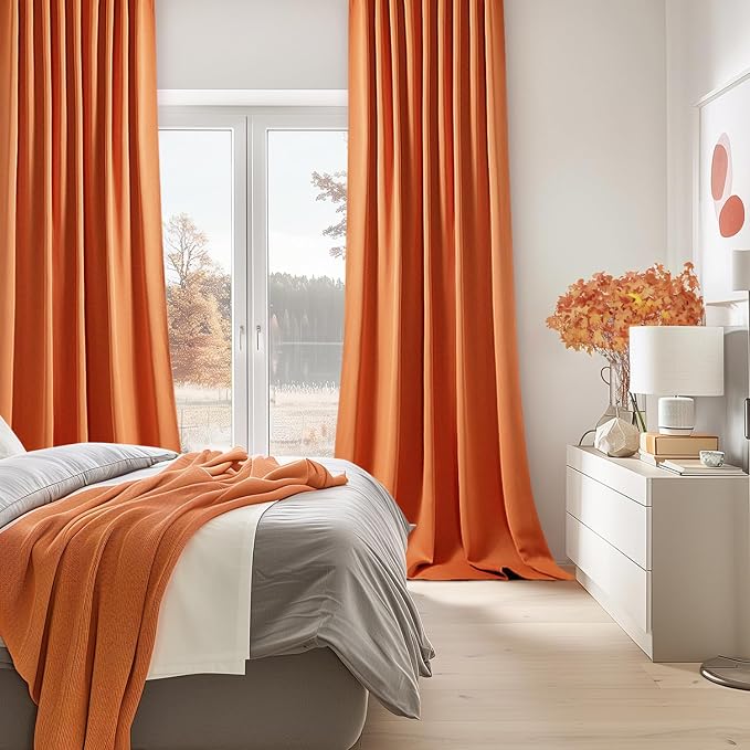 MIULEE Fall Orange Back Tab Blackout Curtains 52x84 Inch Length 2 Panel Set | - Image 2