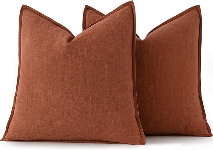 MIULEE Decorative Linen Euro Sham Pillow Covers 24x24 Rust | Boho Farmhouse​ - Image 6