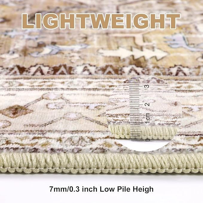 Yamaziot Washable Runner Rug, 3x6 Non-Slip Boho Vintage Hallway Kitchen Rug | - Image 4