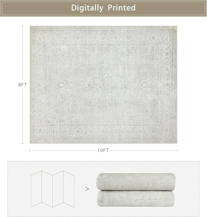 8x10 Washable Area Rugs for Living Room, Dining Room | Neutral, Ultra Soft Faux - Image 2