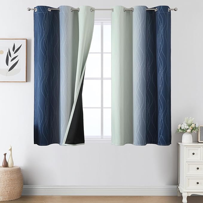 Sage Green and Navy Blue Ombre Blackout Curtains by ESTELARTEXTILER