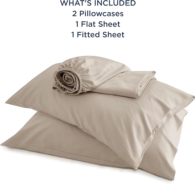 Bedsure Full Size Bed Sheets, Cooling Sheets, Rayon Derived from Bamboo, Breathable & Soft, Deep Pocket Up to 16 Inches, Hotel Luxury Silky Bedding for Hot Sleepers, Simply Taupe