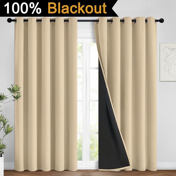 Yakamok Beige 100% Blackout Curtains 84 Inches Long - Image 2