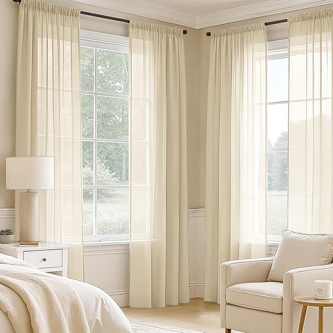 MIULEE Cream Sheer Curtains 84 Inches Long 4 Panels 42 x 84 Inches | Light - Image 2