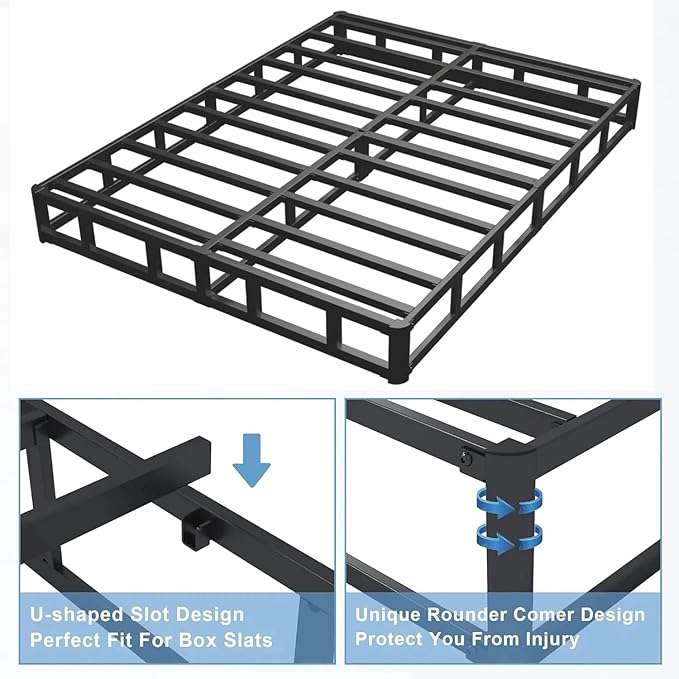 King Box Spring - 7 Inch High Profile Box Spring for King Bed, Sturdy Metal Frame Mattress Foundation, Easy Assembly, Quiet & Noise-Free