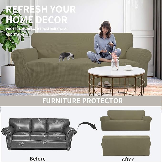 Easy-Going Stretch 4 Seater Oversized Sofa Couch Cover Khaki | 1-Piece Extra - Image 4
