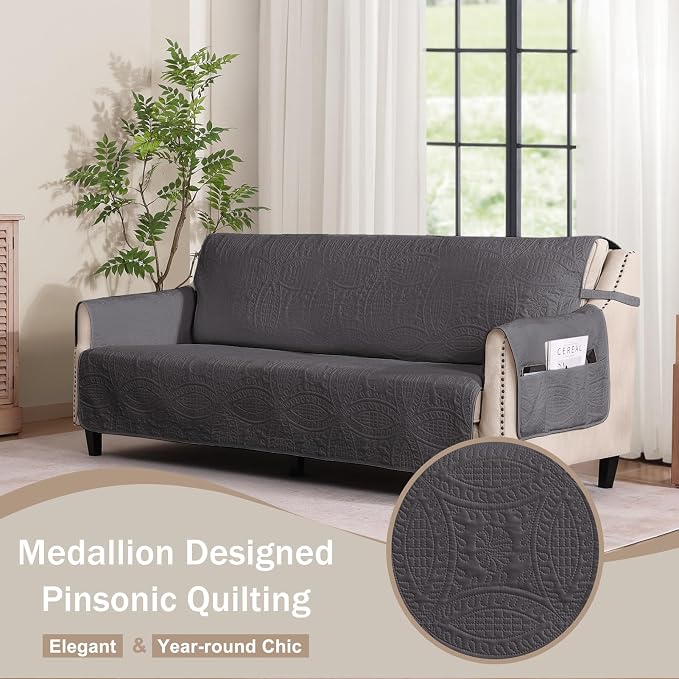 Soft Gray Loveseat Covers for 2 Cushion Couch, Water-Repellent Slip Covers for - Image 8