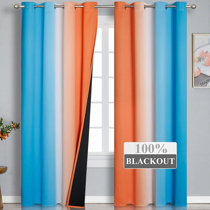 Ombre Orange and Blue Blackout Curtains 52Wx84L Inch Long | Gradient Curtains - Image 2