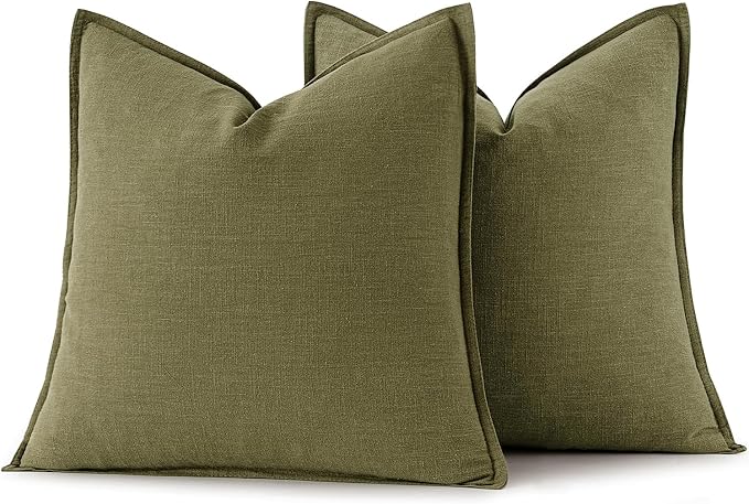 MIULEE Decorative Linen Pillow Covers 20x20 Inch Green | Boho Farmhouse​ - Image 6