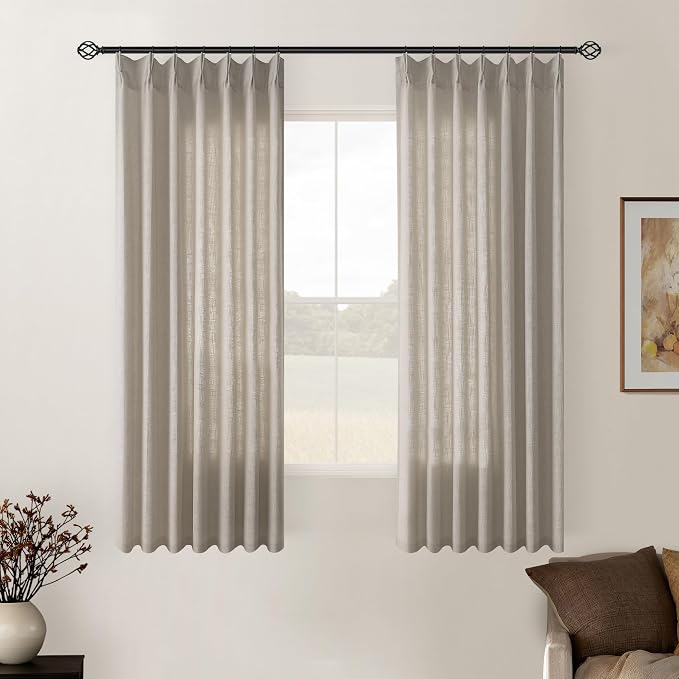 Burlywood Birch Pinch Pleated Linen Semi Sheer 54 Inch Curtains 2 Panels | by Twodrapes