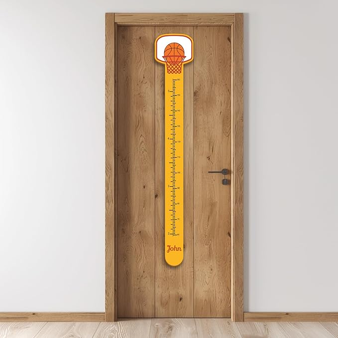 Personalized Growth Chart for Wall, Wooden Height Chart for Kids, Cute Height Measurement for Child/Girls/Boys, Baby and Toddler's Playroom/Kid's Room/Nursery Decor, Basketball