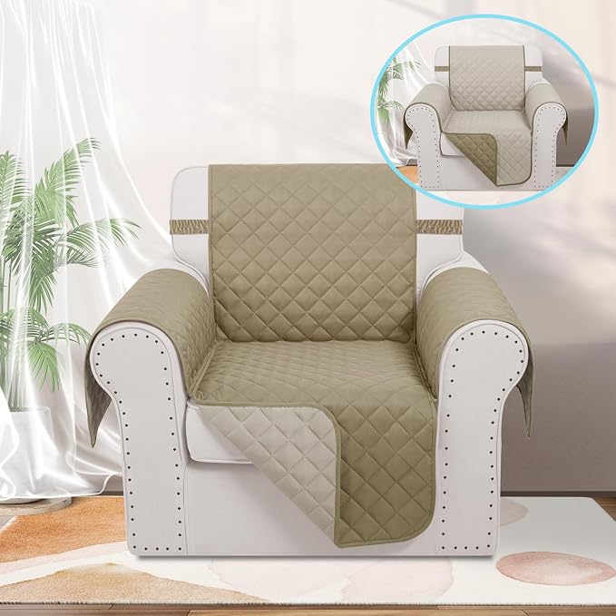 Reversible Recliner Chair Covers, Camel/Beige | Chair Covers - Image 2