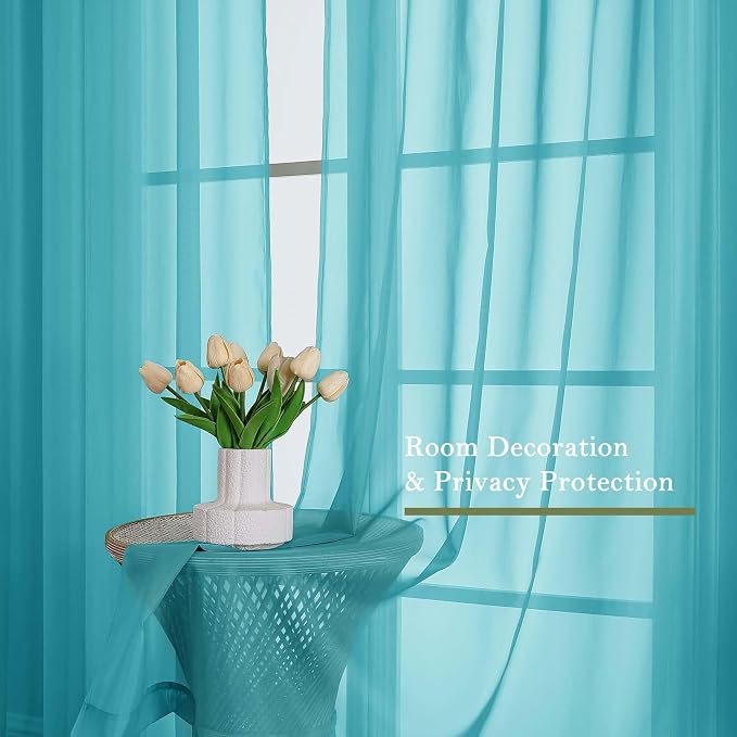 Turquoise Sheer Curtains 90 Inches Long 2 Pcs, Soft Airy Light Filtering Home - Image 4