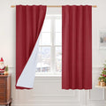 Red 100% Blackout Linen Curtains 63 Inches 2 Panels by LAMIT