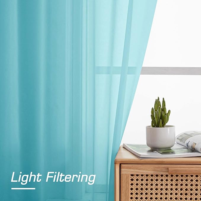 Aqua Sheer Curtains for Bedroom Living Room 90 Inches Long, Elegant Solid Light - Image 4