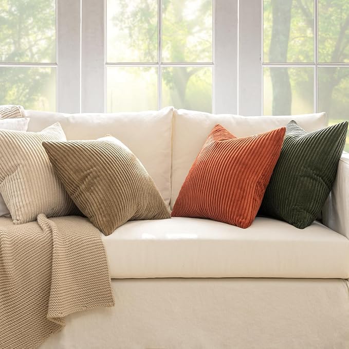 MIULEE Fall Corduroy Decorative Throw Pillow Covers Rust-Olive Green 24x24 | - Image 5