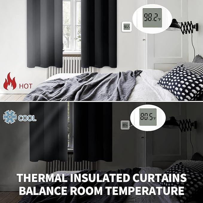 BGment Blackout Curtains for Bedroom - Grommet Thermal Insulated Room Darkening Curtains for Living Room, Set of 2 Panels (38 x 84 Inch, Black)