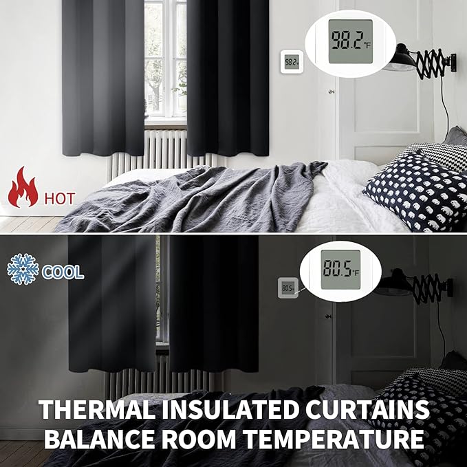 BGment Black Short Blackout Curtains for Small Windows, 38 x 45 Inch Thermal Insulated Tier Set of 2 Panels Sun Blocking Drapes for Kitchen Bedroom