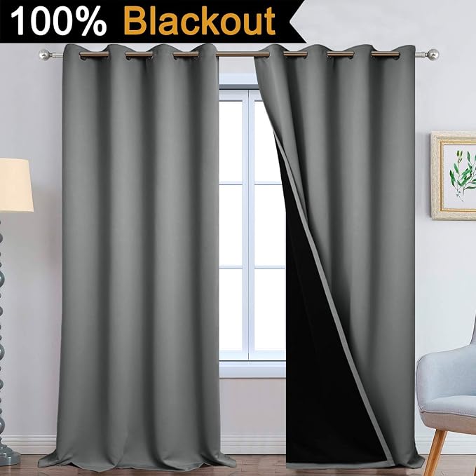 Yakamok Grey Blackout Curtains 108 Inches Long - Image 2