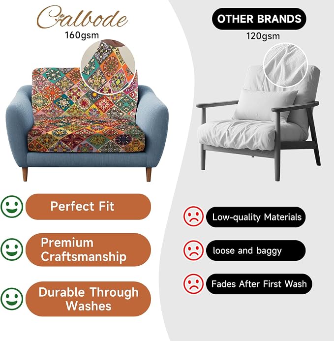CALBODE 14Pcs Stretch Patio Cushion Cover, Bohemian Geometric Pattern | - Image 5