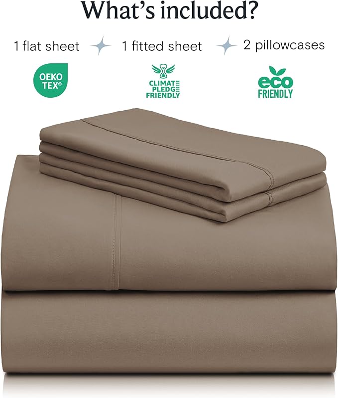 LuxClub 4 PC California King Sheet Set, Breathable Luxury Bed Sheets, Deep Pockets Wrinkle Free Cooling Sheets Machine Washable Hotel Bedding Silky Soft - Dark Khaki Cal King