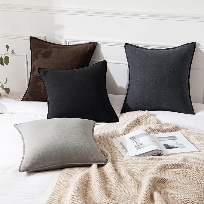 MIULEE Decorative Linen Euro Sham Pillow Covers 22x22 Inch Light Gray | Boho - Image 4