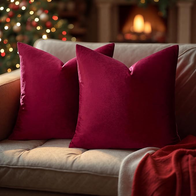 GIGIZAZA Burgundy Velvet Pillow Covers 26x26 Decorative Pillows Pack of 2 | Red - Image 7