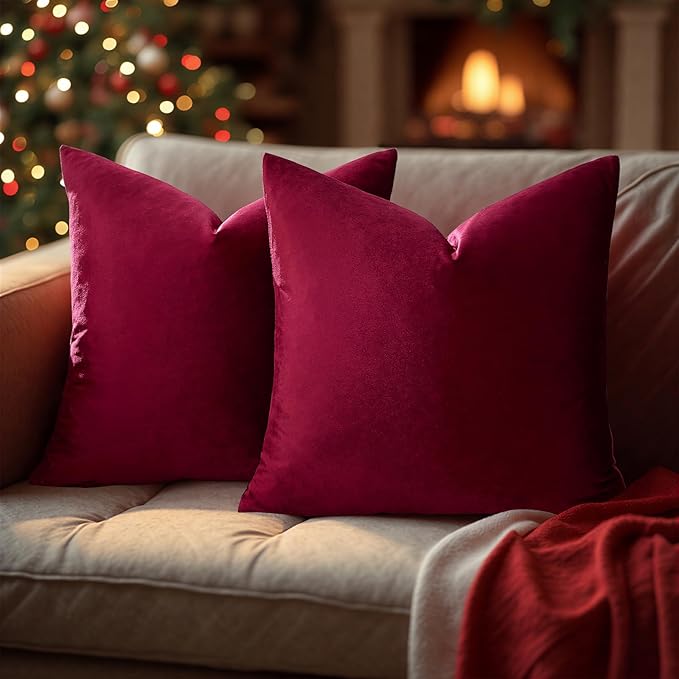 GIGIZAZA Burgundy Velvet Pillow Covers 24x24 Decorative Pillows Pack of 2 | Red - Image 6