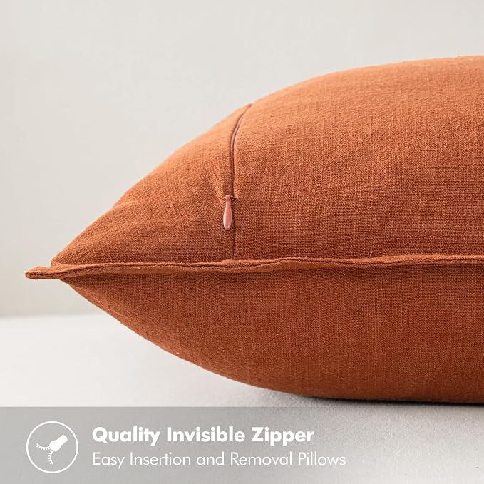 MIULEE Decorative Linen Euro Sham Pillow Covers 26x26 Rust | Boho Farmhouse​ - Image 3