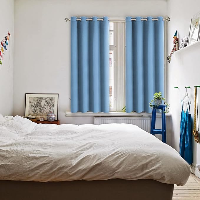 BGment Room Darkening Curtains 45 Inches Long - Grommet Thermal Insulated Drapes Window Treatment Curtains for Bedroom, 2 Panels, 52 x 45 Inch, Sky Blue