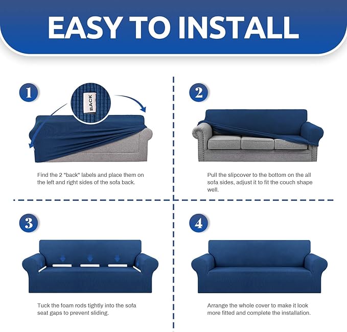 Stretch Loveseat Couch Cover, 2 Cushion Couch Slipcover, Classic Blue | 1-Piece - Image 6