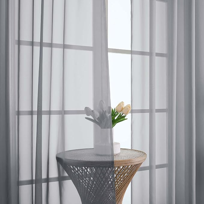 Chyhomenyc Extra Long Light Grey Sheer Curtains 120 Inches Long 2 Panels | - Image 2
