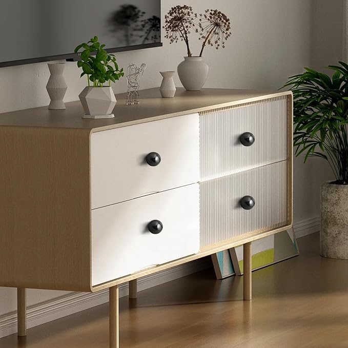 FoDau770 30pcs Black Wood Knobs, Round Ball Cabinet Knobs Vintage Drawer Pulls, Natural Wooden Cabinet Hardware for Furniture Drawer Dresser Wardrobe Cupboard - 1-1/2" Diameter