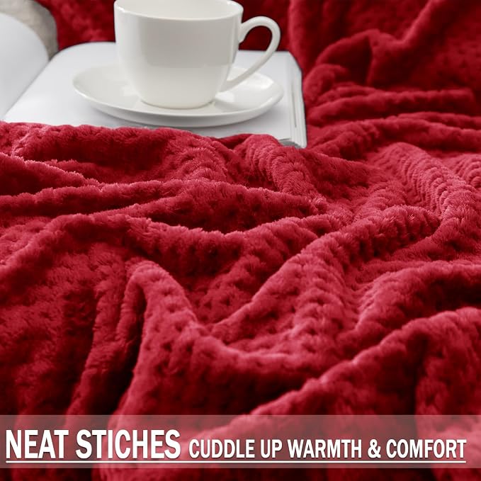 Exclusivo Mezcla Soft Waffle Fleece Bed Blanket Twin XL Size, Deep Red | - Image 6