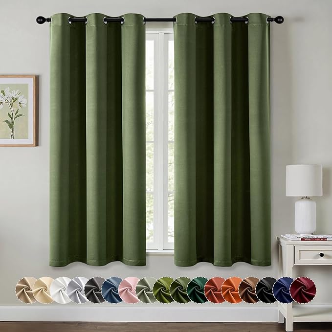 MIULEE Blackout Curtains for Bedroom 2 Panels 40 x 45 Inch Long Olive Green | by MIULEE