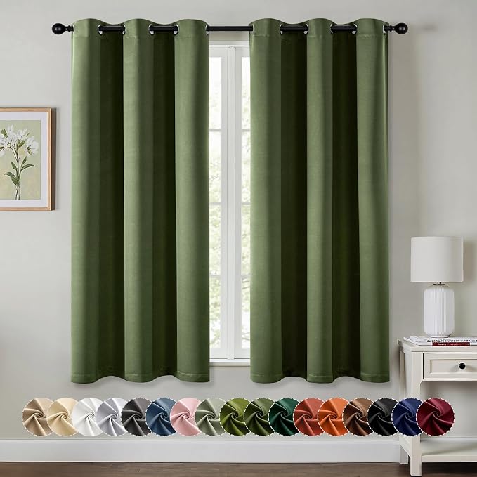 MIULEE Blackout Curtains for Bedroom 2 Panels 34 x 63 Inch Long Olive Green | by MIULEE