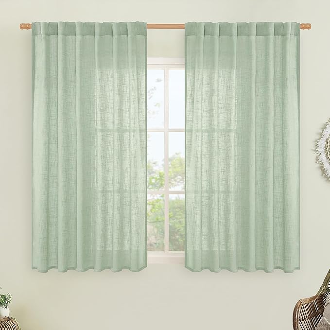 Fresh Green Linen Curtains 54 Inch Length by LAMIT