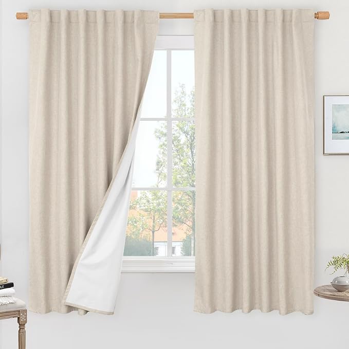 Oatmeal 100% Blackout Linen Curtains 60 Inches by LAMIT