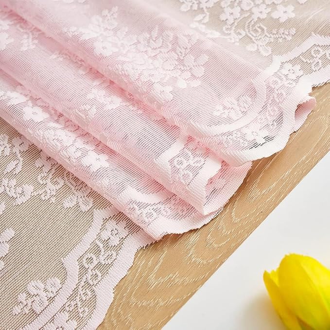 YJ YANJUN Vintage Lace Curtains 108 inches Long 2 Panels Cute Floral Pink Sheer - Image 6